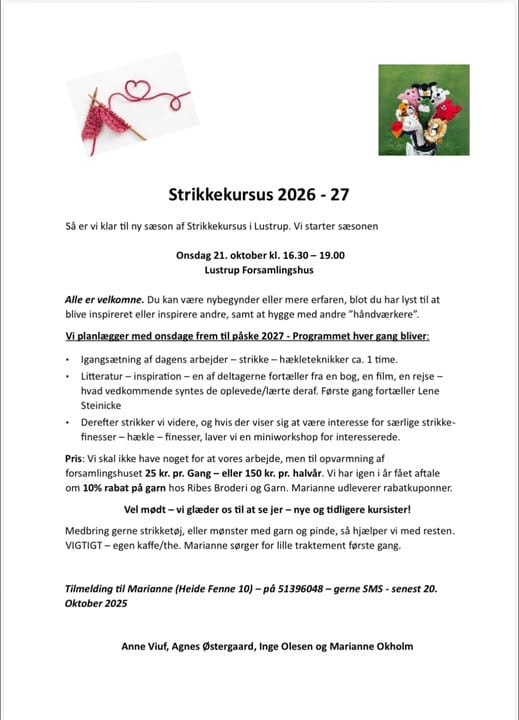 Strikkekursus 2026 - 27